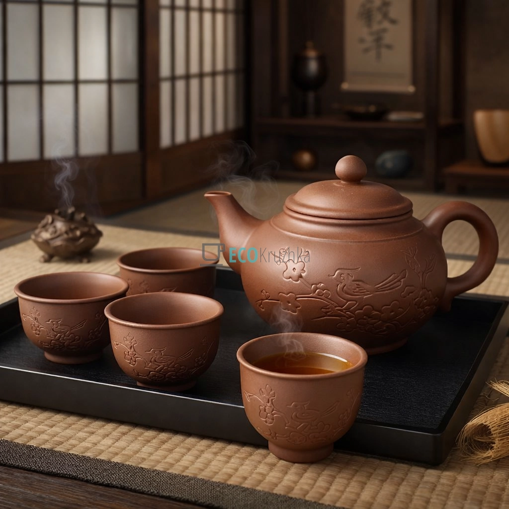 Набір для чаювання "Весняний" – чайник 750 мл, 4 піали, таця (T2565)