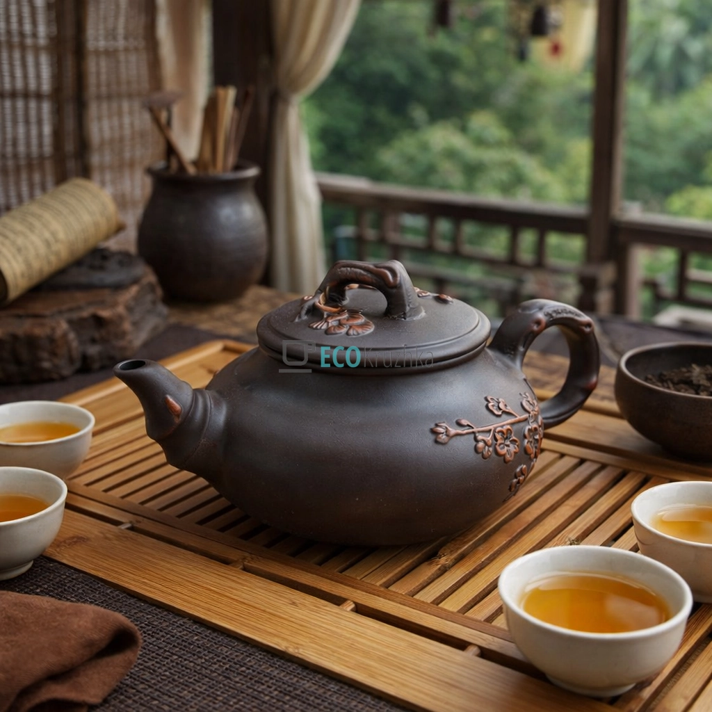 Глиняний чайник 450 мл “Червоний Листок” (T2509)