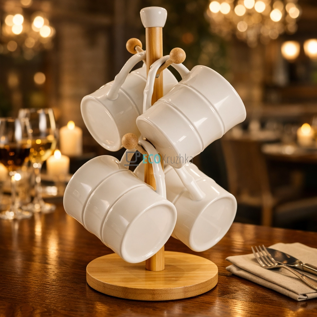 Набір чашок на бамбуковій підставці 300 мл Interos PJ03775 Набір чашок на бамбуковій підставці 300 мл Interos PJ03775