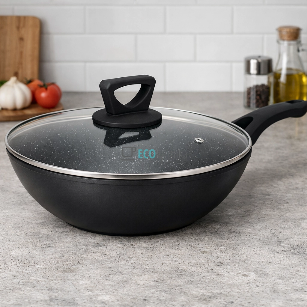 Сковорода WOK 30 см зі скляною кришкою Edenberg EB-14102 Сковорода WOK 30 см зі скляною кришкою Edenberg EB-14102