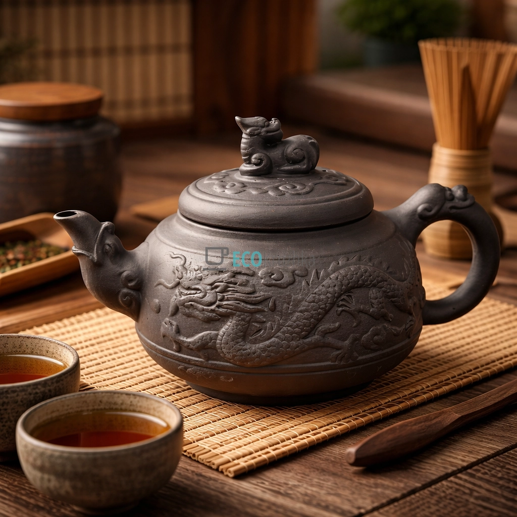 Глиняний чайник 780 мл “Ділун Дракон” темний (T2564-1)