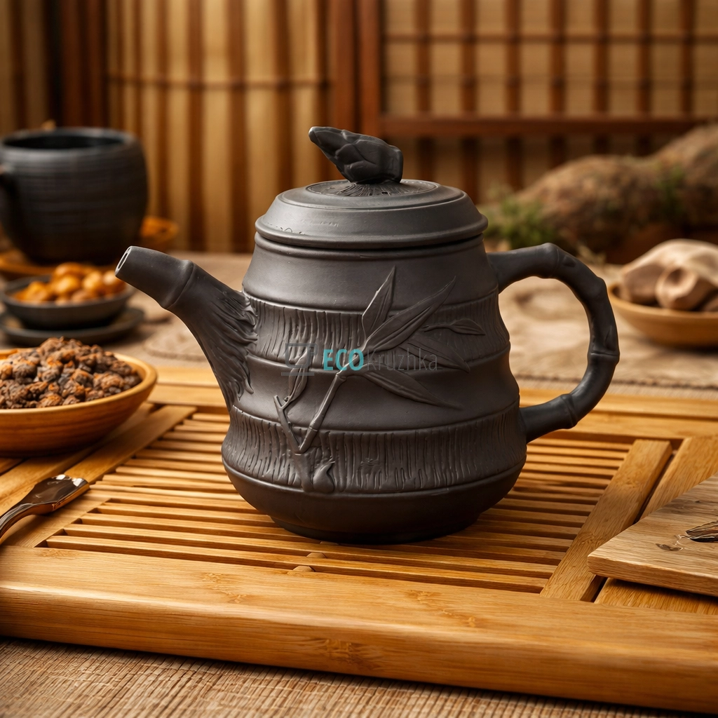 Глиняний чайник 650 мл “Бамбук” темний (T2567-1)