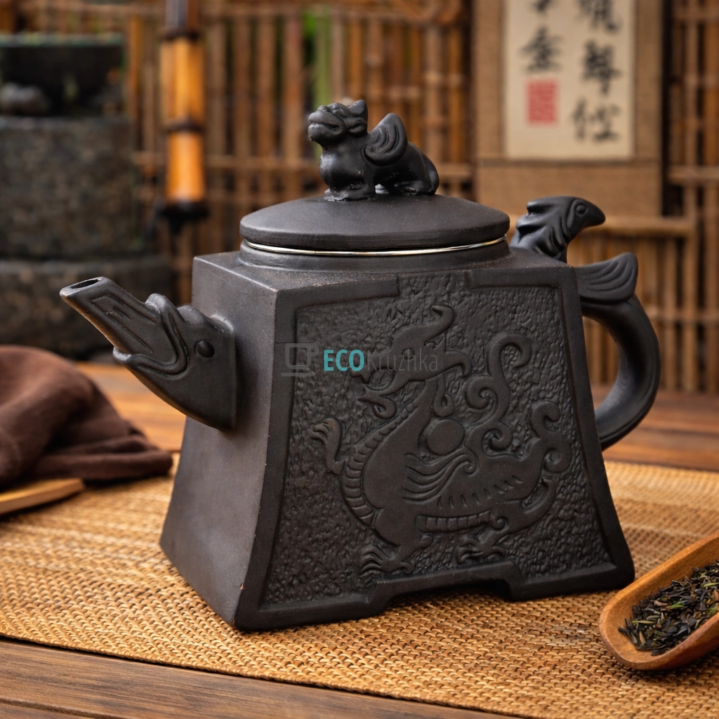 Глиняний чайник 650 мл “Дракоша" темний (T2579-1)