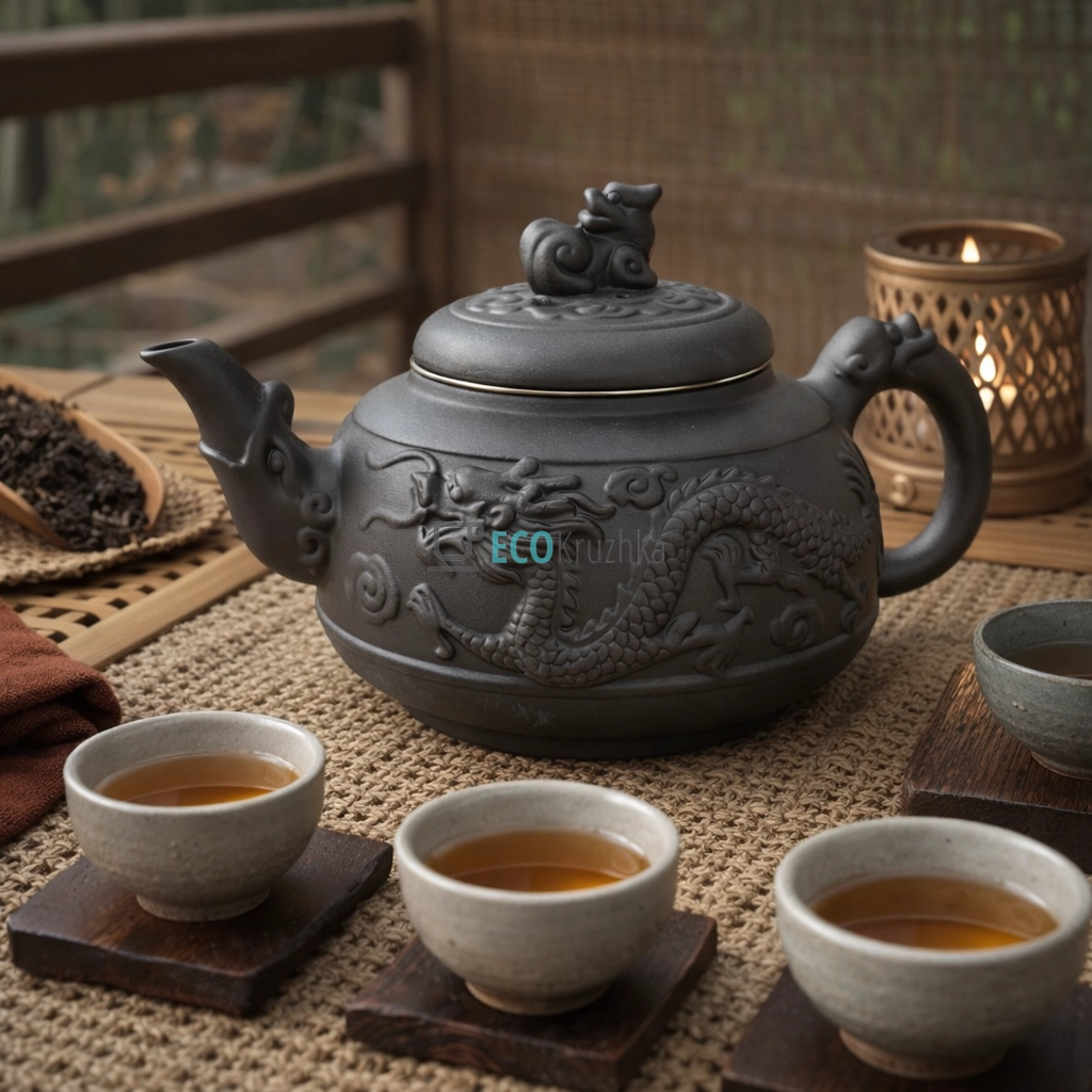 Глиняний чайник 550 мл “Шень-Лун - Магічний дракон” темний (T2568-1)