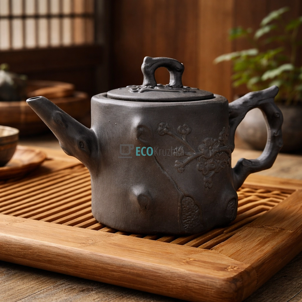 Глиняний чайник 550 мл “Пеньок” темний (T2598-1)