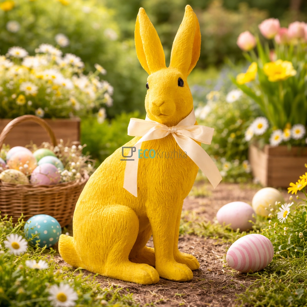 Декоративна фігурка Кролик 35 см з флоковим покриттям жовтий (RM4-017)