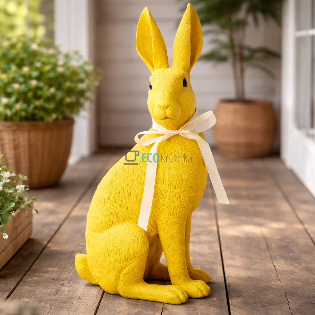 Декоративна фігурка Кролик 54 см з флоковим покриттям жовтий (RM4-024)