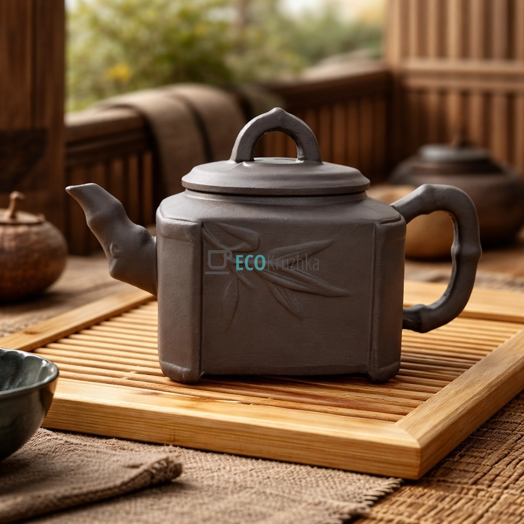 Глиняний чайник 450 мл “Гілка бамбука” темний (T2591-1)
