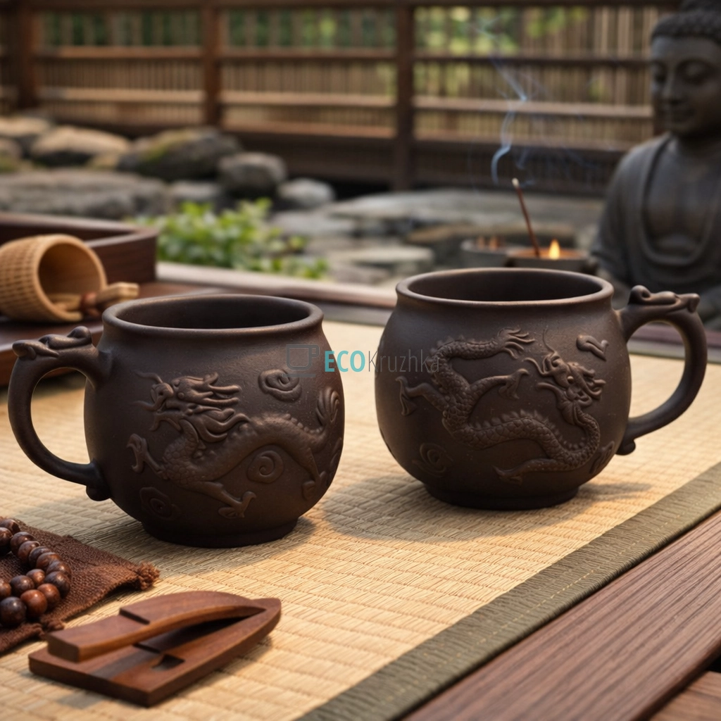 Набір кружок для чаю 2 шт 200 мл “Лун-Дракон” темний (TC078-1)