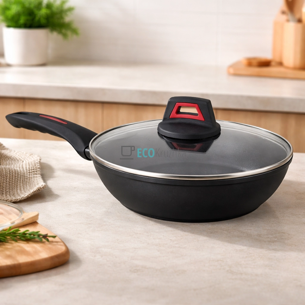 Сковорода WOK 28 см зі скляною кришкою Edenberg EB-13098 Сковорода WOK 28 см зі скляною кришкою Edenberg EB-13098