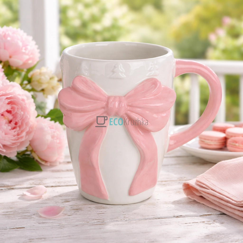 Кухоль керамічний Бант 580 мл біло-рожевий (834-455) Кухоль керамічний Бант 580 мл біло-рожевий (834-455)
