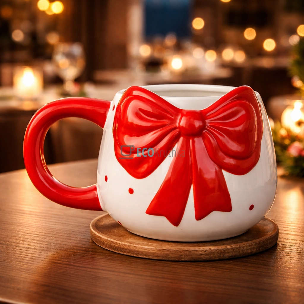 Кухоль керамічний Бант 400 мл біло-червоний (304-039) Кухоль керамічний Бант 400 мл біло-червоний (304-039)