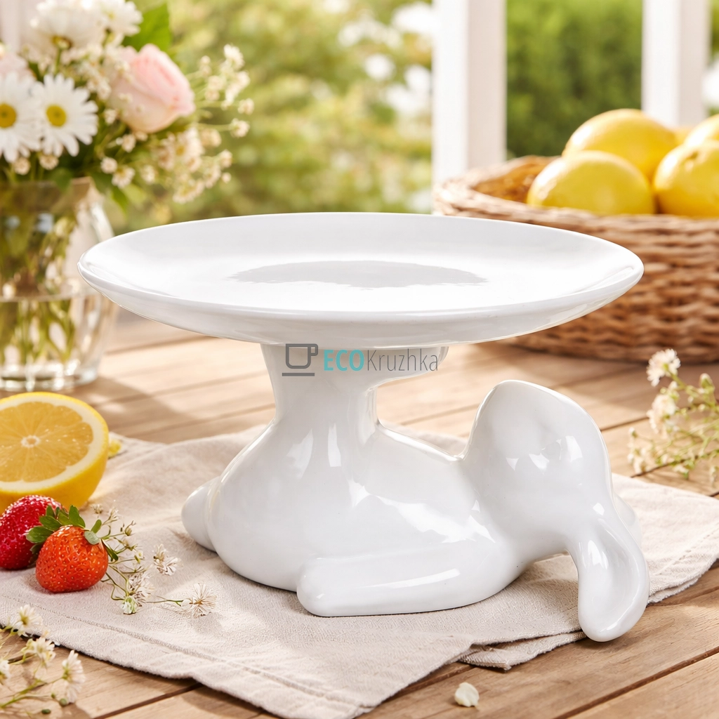 Блюдо керамічне на підставці Білий кролик (739-700)