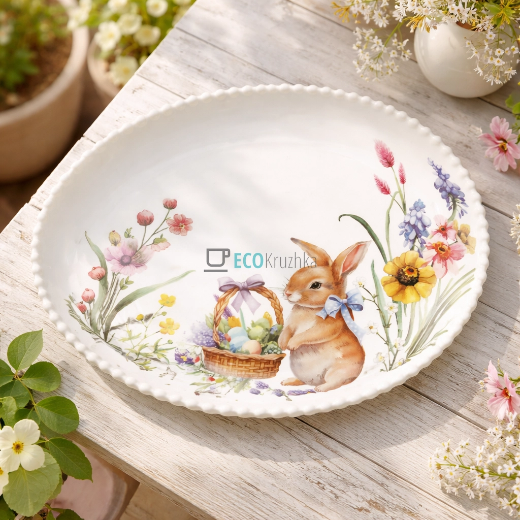Блюдо порцелянове у формі яйця Easter Melody 27.5×22 см (K243) Блюдо порцелянове у формі яйця Easter Melody 27.5×22 см (K243)