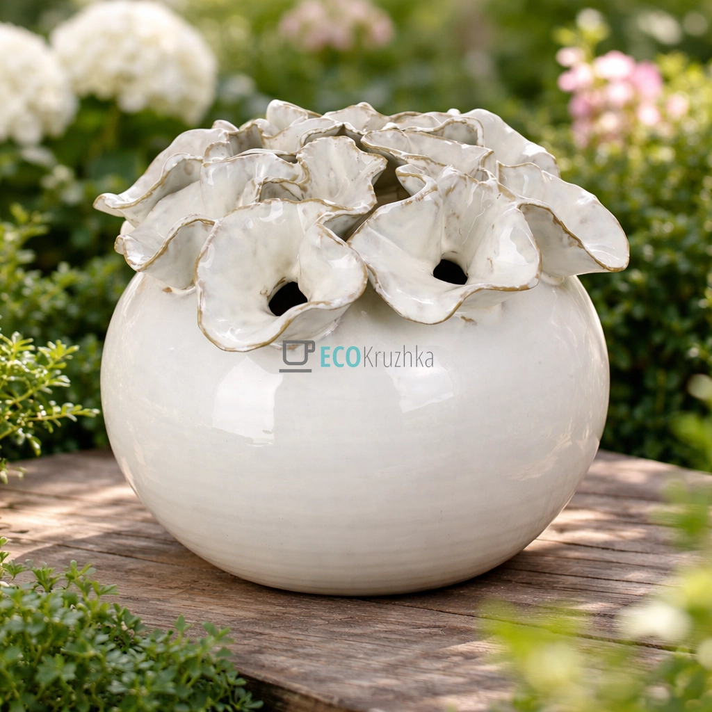 Керамічна ваза Coral 26 х 26 х 21 см бежевий (148-022) Керамічна ваза Coral 26 х 26 х 21 см бежевий (148-022)