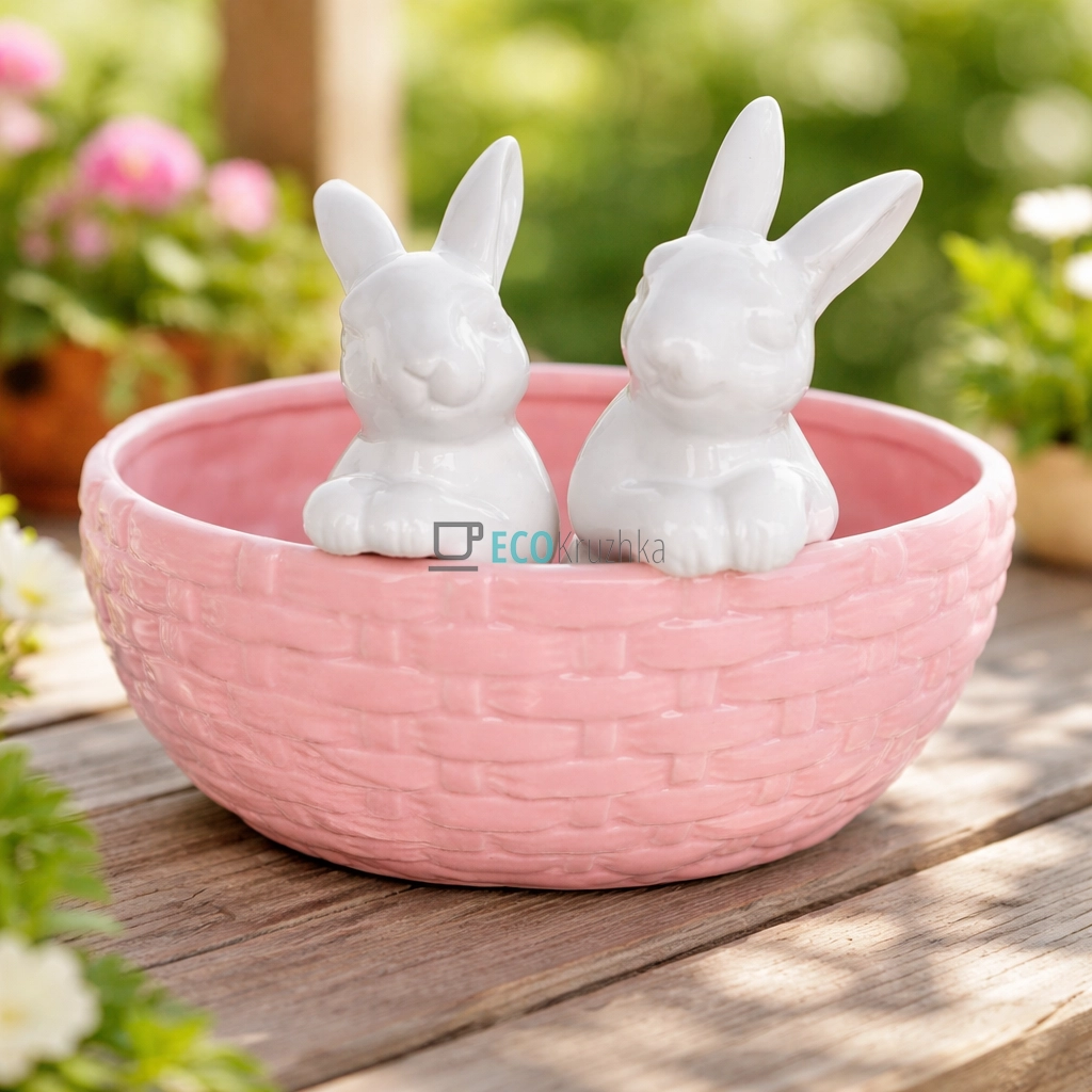 Декоративне керамічне кашпо Кролики в кошику 21 см (733-540) Декоративне керамічне кашпо Кролики в кошику 21 см (733-540)