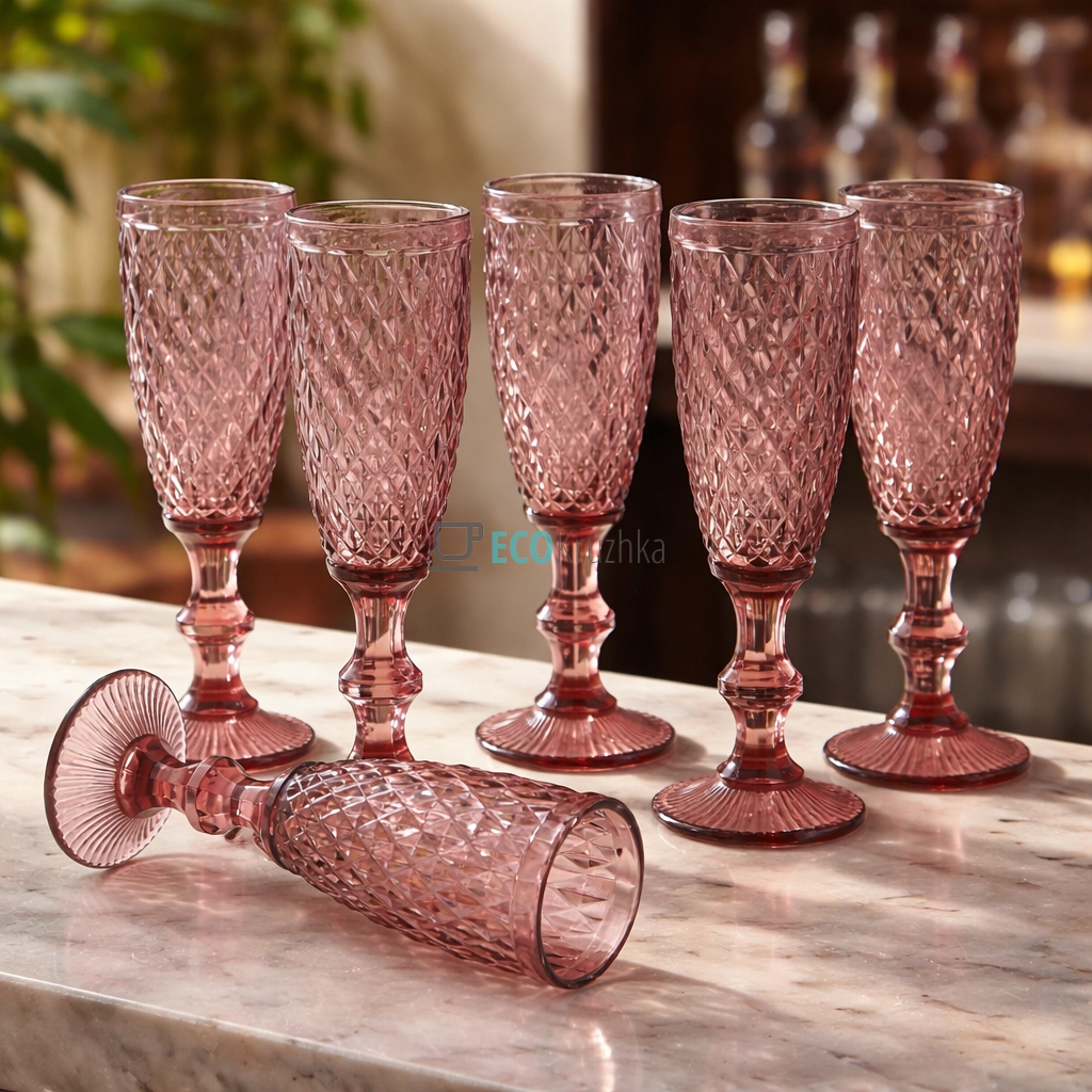 Набір келихів для шампанського з кольорового скла 6 шт Glassware 150мл Червоний EK9022