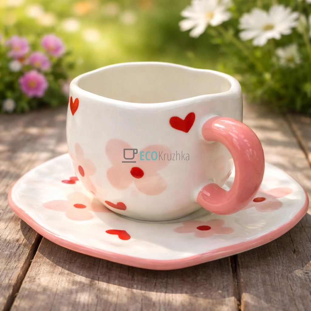 Порцелянова чашка з блюдцем 300 мл Рожева квітка (8030-406)