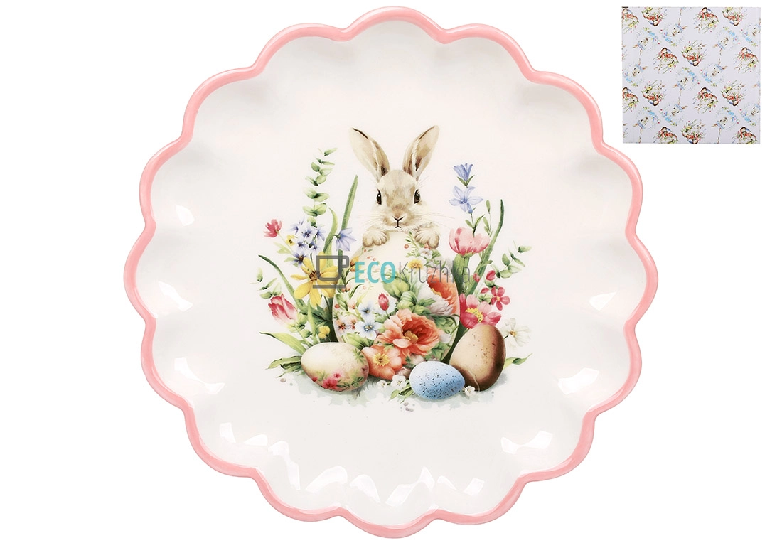 Керамічна тарілка 20 см Зайчик у квітах рожевий (DM188-E)