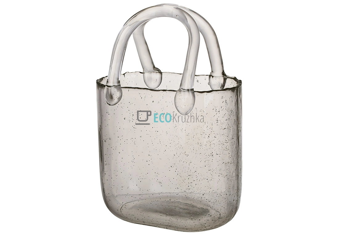 Ваза з прозорого скла у формі Сумочки 15 х 9 х 22.5 см сірий (992-509)