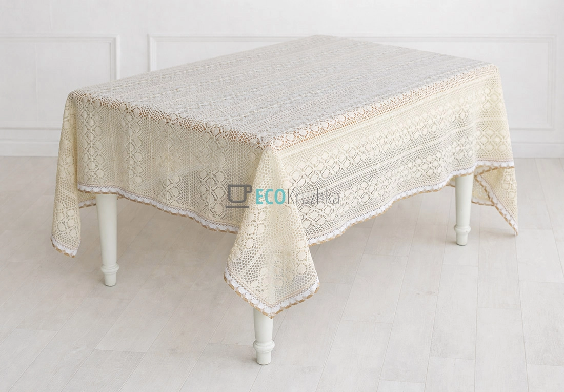 Бавовняна скатертина з в’язаним мереживом Boho Crochet 110 х 110 см (445-285)