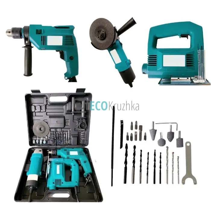 Універсальний набір інструментів 3в1 – дриль, електролобзик та болгарка з насадками (JU-2026)