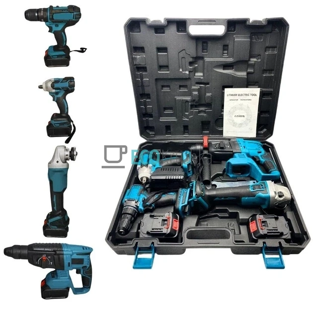 Набір 4в1: шурупокрут, гайковерт, перфоратор, болгарка X337 синій (JU-4617)