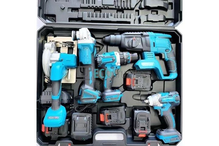 Набір 5в1: шурупокрут, болгарка, гайковерт, перфоратор, циркулярка синій (JU-4615)