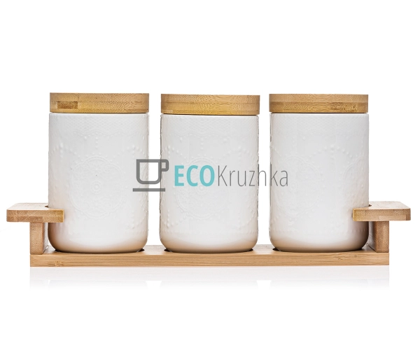 Набір банок 500 мл на бамбуковій підставці PJ02559-S1 Набір банок 500 мл на бамбуковій підставці PJ02559-S1