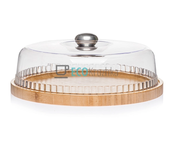 Блюдо для торта 32 см з пластмасовий кришкою бамбукова п ...