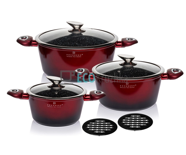 Набір каструль Edenberg 8 предметів з мармуровим антипригарним покриттям, червоний EB-7425
