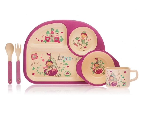 Набір дитячого посуду бамбуковий 5 приладів Принцеса Eco ...