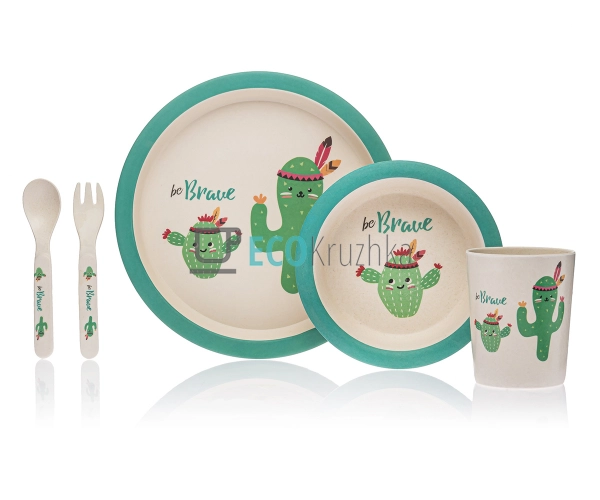 Набір дитячого посуду бамбуковий 5 приладів Кактус Eco B ...