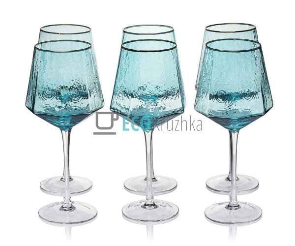Набір келихів 6шт для вина з блакитного скла Кристал 530 ... Набір келихів 6шт для вина з блакитного скла Кристал 530 ...