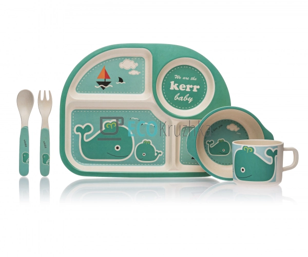 Набір дитячого посуду бамбуковий 5 приладів Кіт Eco Bamb ...