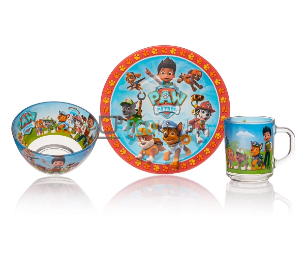 Набір скляного посуду для дітей 3 предмета Щенячий патру ...