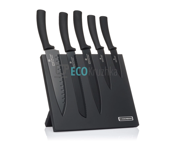 Набір ножів на магнітній підставці 6 предметів Чорний Edenberg EB-956