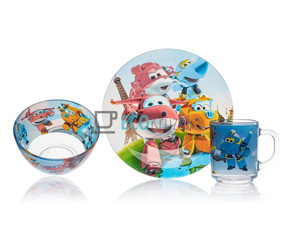 Набір скляного посуду для дітей 3 предмета Супер крила M ...