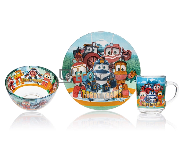 Набір скляного посуду для дітей 3 предмета Robot Trains  ...