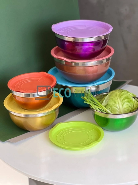 Набір кольорових салатників 6 шт нержавіючих APL9032