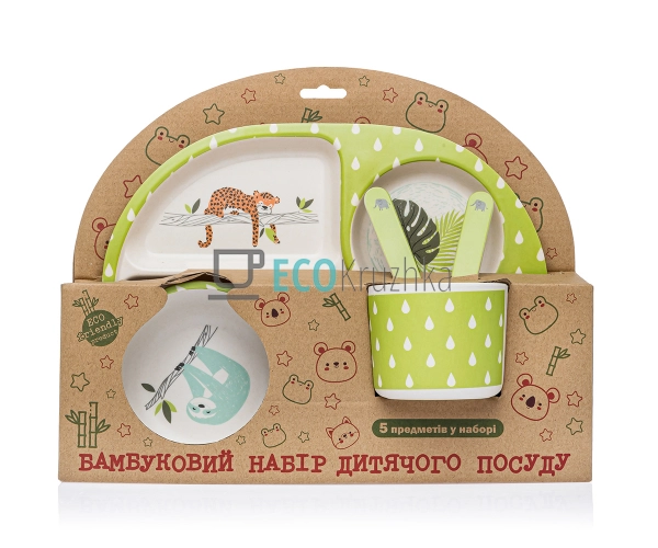 Набір дитячого посуду бамбуковий 5 приладів Zoo MH2773-2 ...