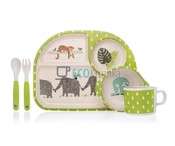 Набір дитячого посуду бамбуковий 5 приладів Zoo MH2773-2 ...
