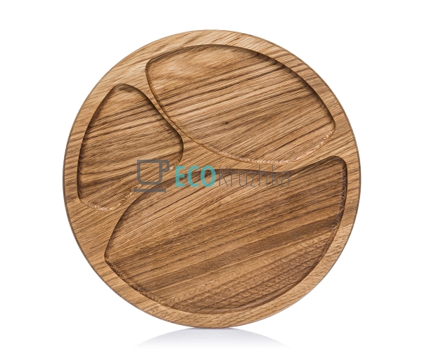 Менажниця кругла дубова три секційна 30 см EK14551