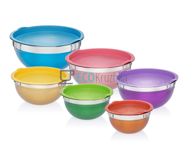 Набір кольорових салатників 6 шт нержавіючих APL9032