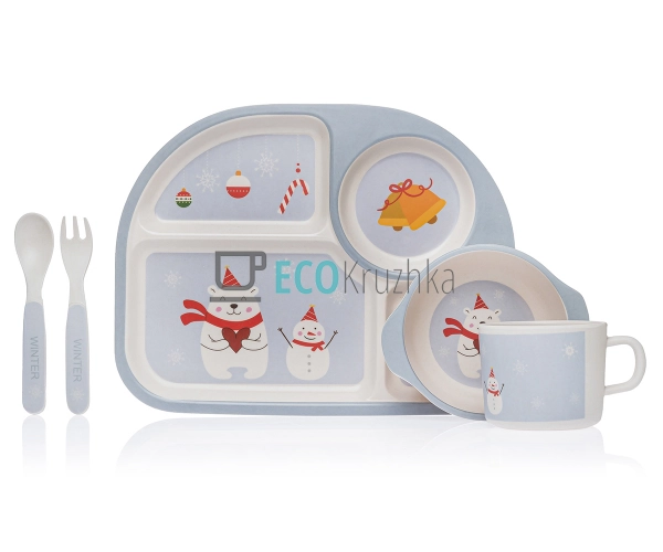 Набір дитячого посуду бамбуковий 5 приладів Ведмедик MH- ...