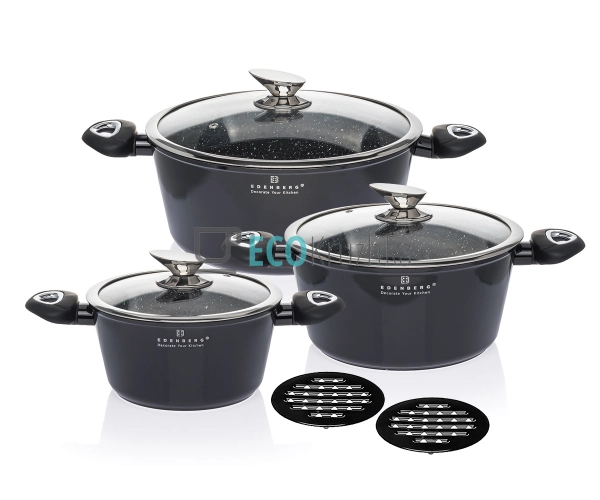 Набір каструль Edenberg 8 предметів з мармуровим антипри ... Набір каструль Edenberg 8 предметів з мармуровим антипри ...