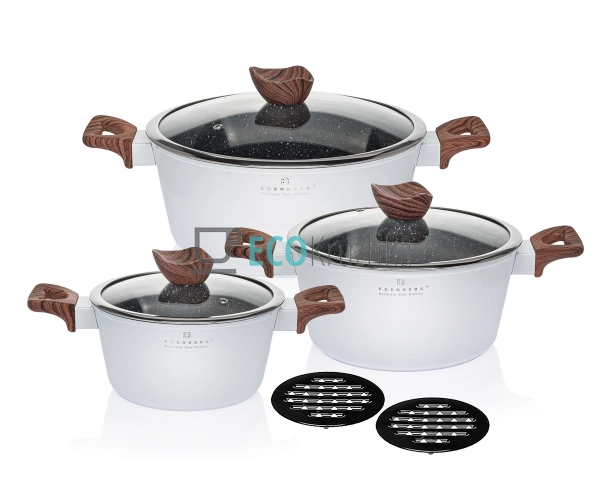 Набір посуду казанів 8 предметів з мармуровим антипригарним покриттям Білий Edenberg EB-7424 Набір посуду казанів 8 предметів з мармуровим антипригарним покриттям Білий Edenberg EB-7424