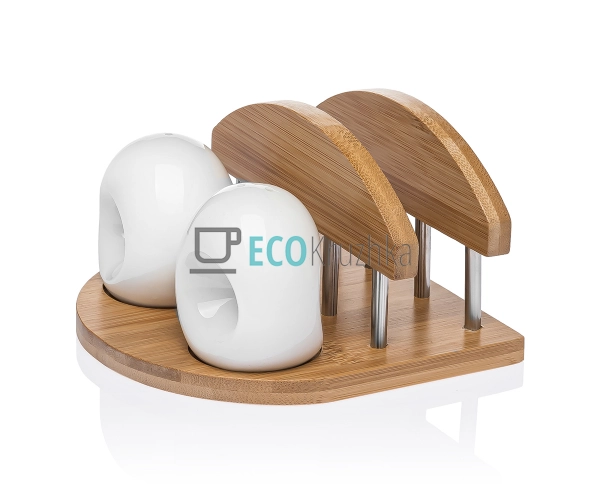 Сільничка та перечниця, серветниця на бамбуковій підстав ...