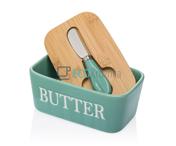 Маслянка керамічна з ножем та бамбуковою кришкою Butter  ... Маслянка керамічна з ножем та бамбуковою кришкою Butter  ...