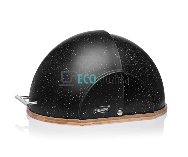 Хлібниця Maestro з деревяною основою та відкидной кришкою 37×21,5×39,5 см Чорна MR-1678G-BLACK